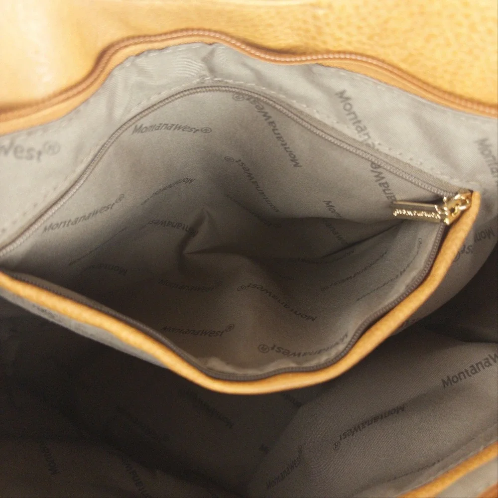 Montana West Tote Bag Camel Whipstitch Western Boho Purse Black Straps Gold Tone